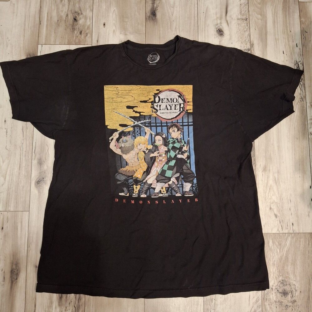 Demon Slayer Mens Shirt 2XL Black Fade Tee Anime Tanjiro Nezuko Inosuke Zenitsu